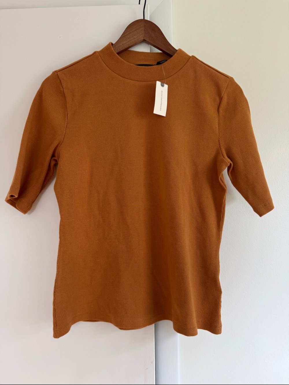 Anthropologie Maeve Ribbed Short Sleeve Top in Burnt Sienna